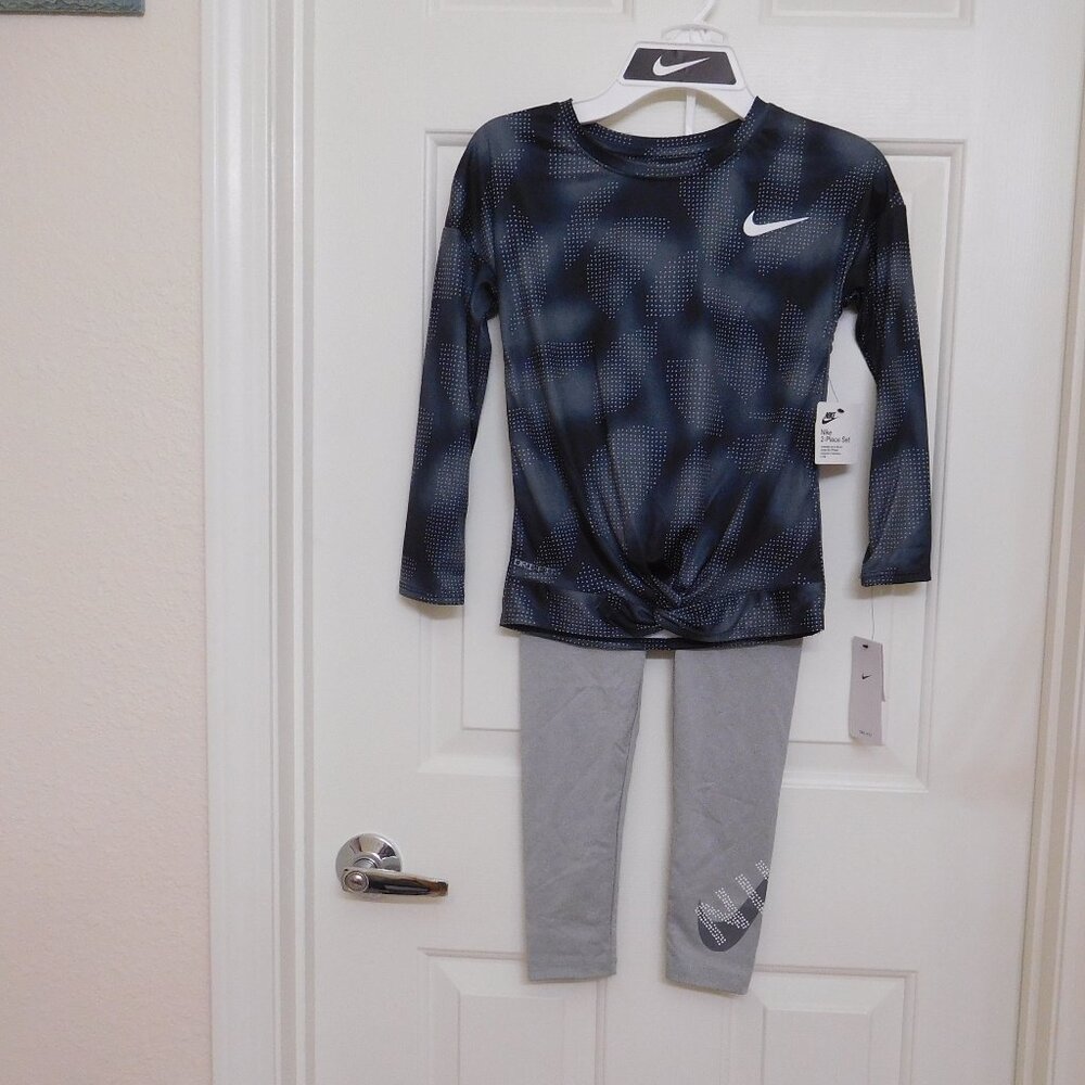 NWT 2pc Nike Gray Black Long Sleeve Top & Leggings Set sz 4